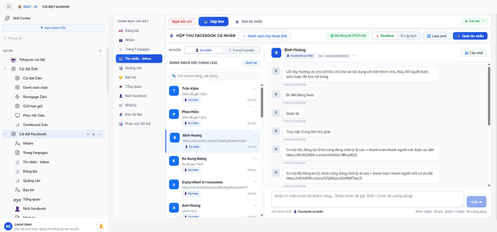 Quản lý tin nhắn Facebook thuận tiện